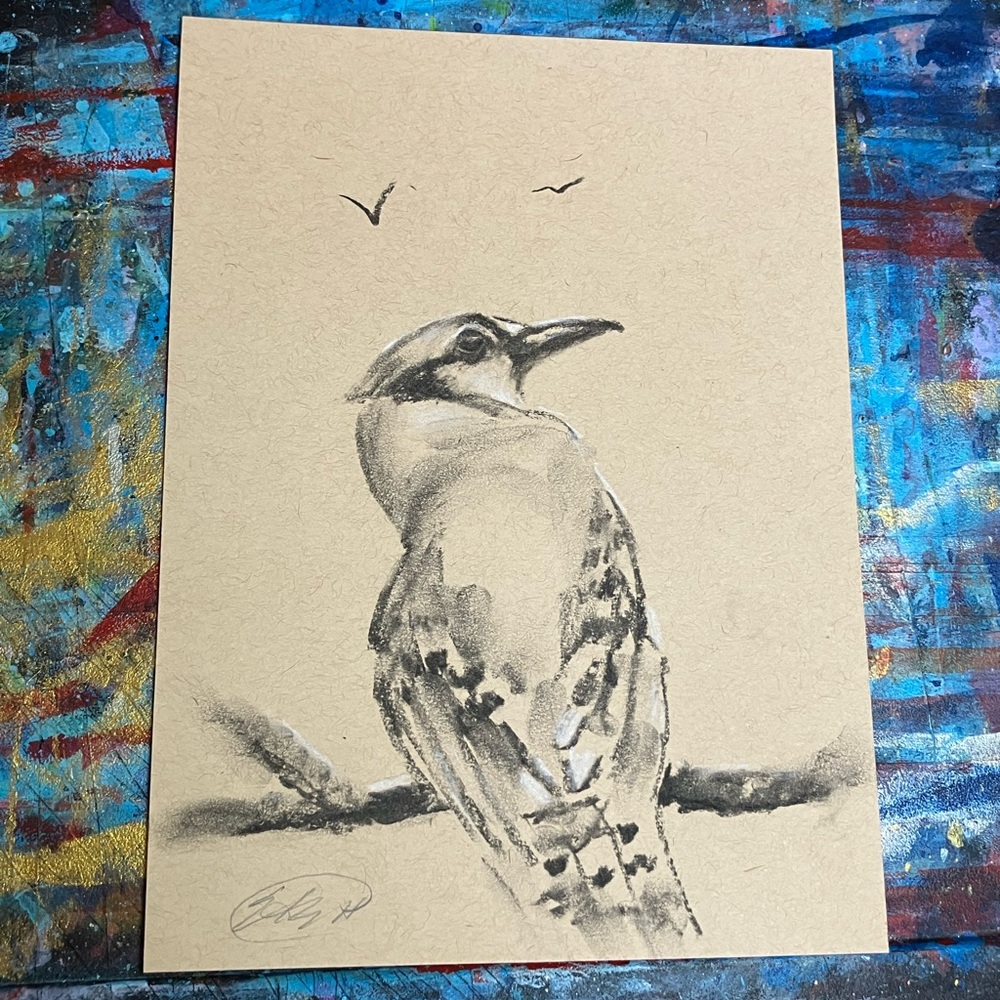 Original Jay bird painting pastel art charcoal wall decor nature artwork USA - Picture 2 of 6